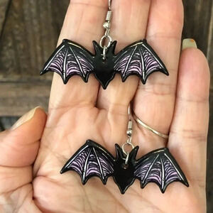 Bats Vampire Goth Dark Unique Halloween Drop Earrings